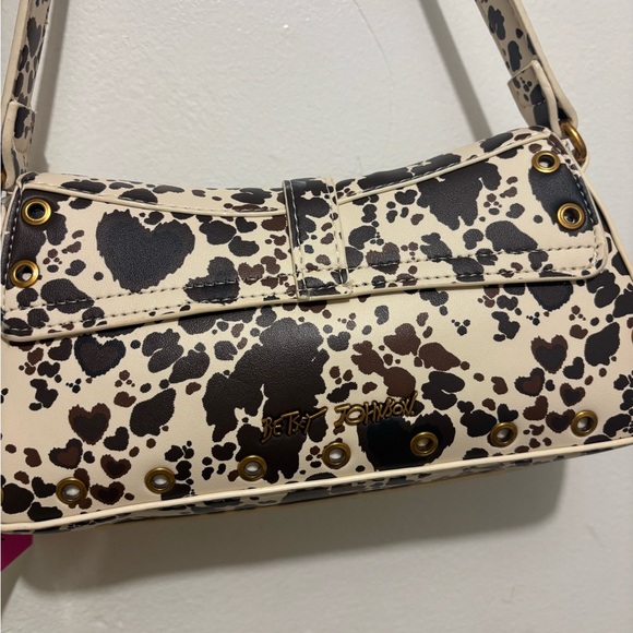 Betsey Johnson Cream and Black Cow Print Shoulder Bag with Gold Details - Picture 3 of 5